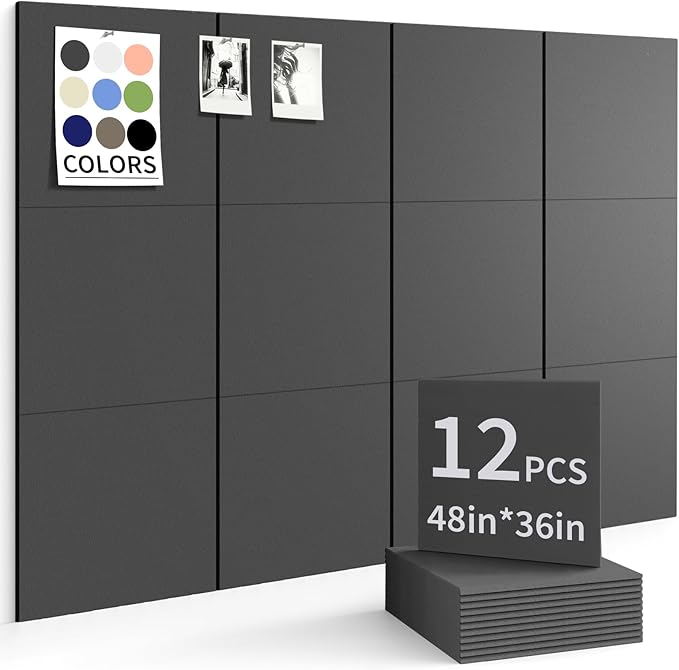 Large Bulletin Board 48"x36" Cork Boards for Walls, 12 Pack Felt Wall Panels Photo Board, Cork Board for Office Home Pin Board