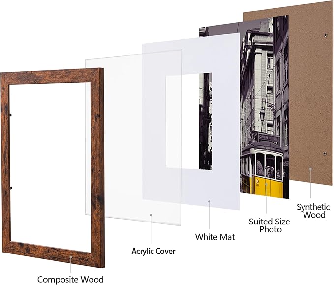 eletecpro 11x14 Picture Frames Set of 10, Picture Frame Collage Wall Decor Display 8x10 Photo With Mat or 11x14 without Mat, Home Decor Gallery Wall Frame for Wall Mounting, Brown