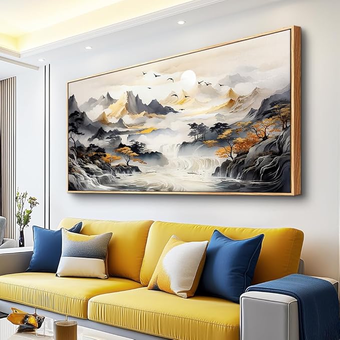 hyidecorart Canvas Prints Wall Art For Living Room Large Wood Framed Wall Decor For Office Modern Bedroom Decorations Mountain Landscape Wall Paintings Abstract Pictures Artwork Ready to Hang