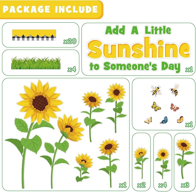 Spring Sunflower Bulletin Board Decorations Set, Spring Flowers Classroom Decoration Butterflies Cutouts March April Library Home Window Wall Decor for Teacher(Add A Little Sunshine to Someone's Day)