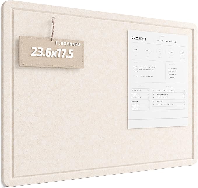 Fluxynara Bulletin Board, 23.6" x 17.5" Cork Board Alternative with 12 Safe Removable Adhesive Tabs, Foldable Felt Pin Board for Home Office, Classroom, Bedroom,Entryway for Walls— Oatmeal