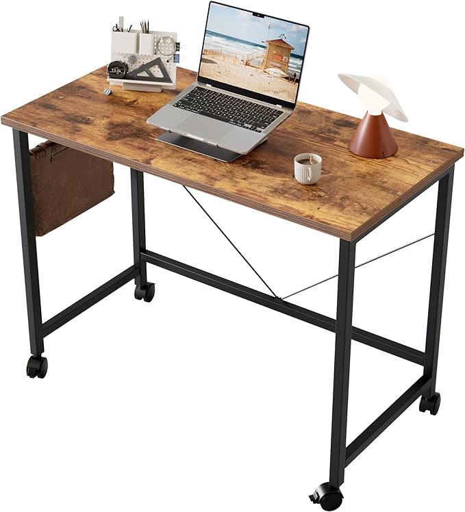Mericonia 40 inch Rolling Computer Desk with Wheels, Gaming Desk for Small Spaces, Modern Simple Style Table for Home Office, Study Writing Table