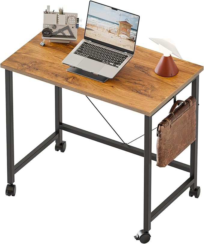 Mericonia 24 inch Rolling Computer Desk with Wheels, Gaming Desk for Small Spaces, Modern Simple Style Table for Home Office, Study Writing Table
