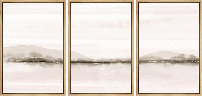 SIGNWIN Framed Canvas Print Wall Art Set Pastel Sunset Mountain Forest Lake Nature Wilderness Illustrations Modern Art Rustic Scenic Relax/Calm for Living Room, Bedroom, Office - 24"x36"x3 Natural