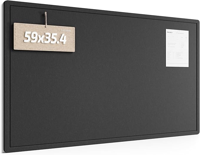 Fluxynara Large Bulletin Board, 59" x 35.4" Cork Board Alternative with 24 Safe Removable Adhesive Tabs, Foldable Felt Pin Board for Home Office, Classroom, Bedroom,Entryway for Walls— Black