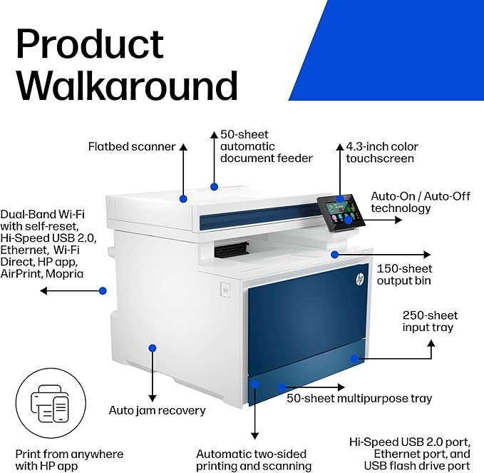 HP Color LaserJet Pro MFP 4301fdw Wireless All-in-One Color Laser Printer, Scanner, Copier, Fax, Best-for-Office
