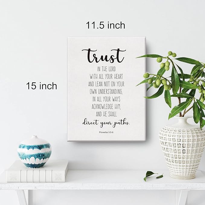 Bible Verse Art Wall Decor Proverbs 3:5-6 Trust in the Lord Scripture Canvas Painting Prints for Home Dining Room Living Room Wall Decor Framed Artwork Christian Gifts(12x15 Inch)