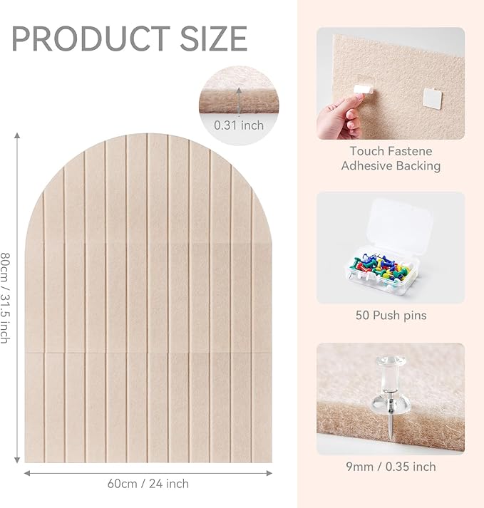 Arched Felt Bulletin Board, 31.5"x24" - Modern Fabric Pin Board for Office & Home Wall, Upgraded Adhesive, Damage-Free Installation, Reusable Wall Organizer for Notes, Photos Reminders (Light Orange)