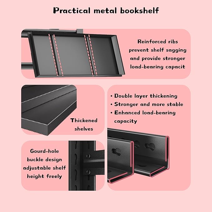 24" W*44" H Book Shelf，4 Tier Metal Wide Bookshelf，Heavy Duty Book Shelfs，Adjustable Shelving Unit，Tall Bookcase，Industrial Bookshelf for Living Room，Bedroom，Office and Library