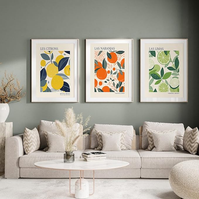 Fruit Market Wall Art Decor Kitchen Lemon Pictures Wall Art Fruit Botanical Prints Poster Orange Green Canvas Kitchen Artwork for Dining Room 12x16 Inch Unframed Set of 3