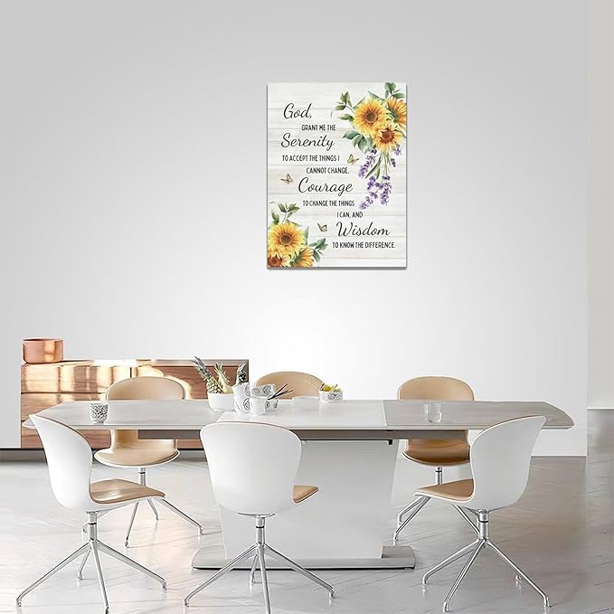 Serenity Prayer Wall Decor Christian Religious Sunflower Pictures Inspirational Bible Verses Scripture Canvas Wall Art God Painting Home Modern Artwork Framed for Living Room Bedroom Office 12x16inch
