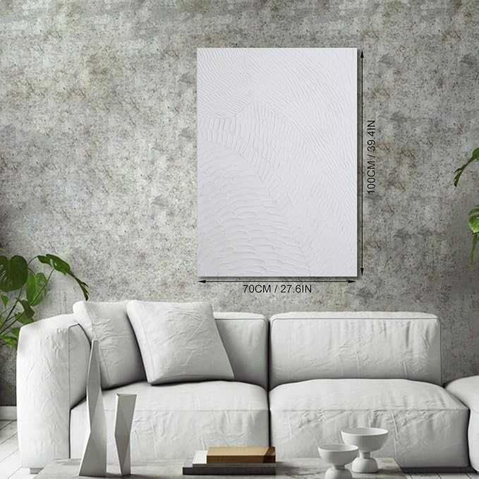 Zessonic White Abstract Wall Art for Living-room - Large Geometry texture Abstract hand-painting artwork Minimalism Contemporary Nordic Decorative for Living Room, Bedroom - 28" W x 40" H