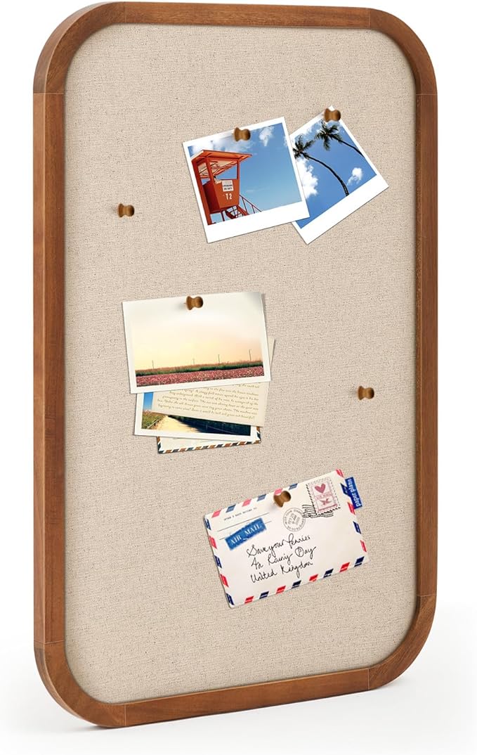 Vintage Framed Pin Board Linen Display Bulletin Board Large Cork Fabric Picture Photo Pinboard Memo Ornate Decorative Pinboard Ornate for Wall Gift(Rectangle,14''x24'',Light Brown)