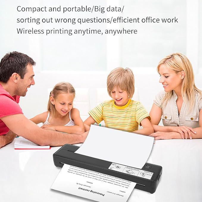 X8 Smart Thermal Printer, Bluetooth Wireless A4 Inkless Portable Printer with 203 DPI, for Home Office Mobile Printing (Black)