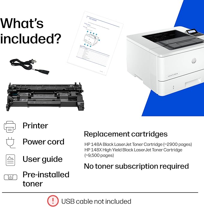 HP LaserJet Pro 4001dw Wireless Black & White Printer, Best-for-Office (2Z601F)