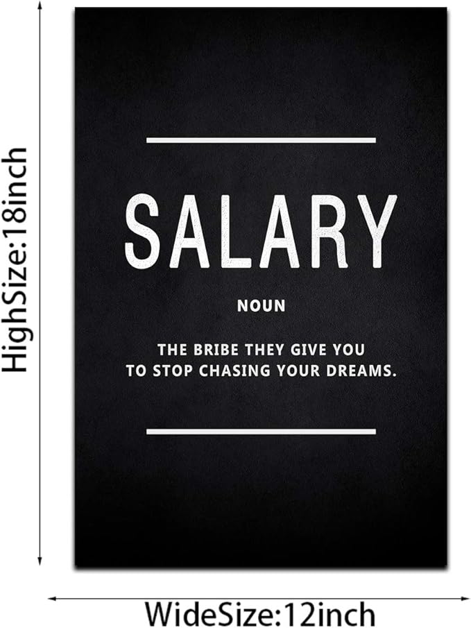 BWSPACE Motivational Canvas Wall Art Painting Decorations Poster for Office Living Room Bedroom Artwork Ready to Hang (Salary,12x18 inch)