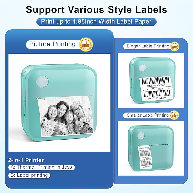 Label Maker Machine with Tape - Thermal Label Printer Bluetooth Label Maker Machine, Mini Printer Sticker Maker for Home, Kitchen, School, Office Organization (Green)