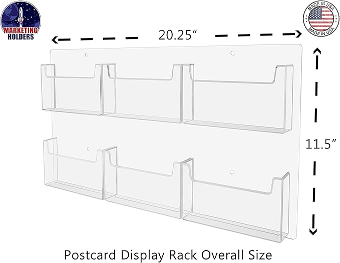 Marketing Holders Postcard Holder Holds 6" x 4" Printed Material Clear Acrylic Wall Mount Index Cards Display Rack with Hanging Hardware 6 Pocket Recipe Invitation Caddy Souvenir