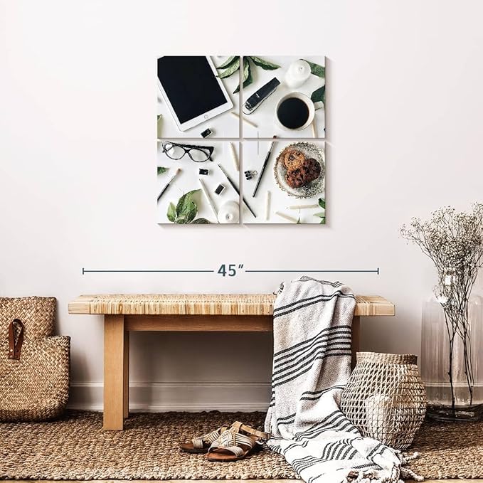 ElephantStock - Workspace Wall Art - Square Multi Panel Canvas - 4 Piece Home Office Wall Decor - Photography Profession Multi Piece Wall Art - Brown And Green Decor - 26" x 26"