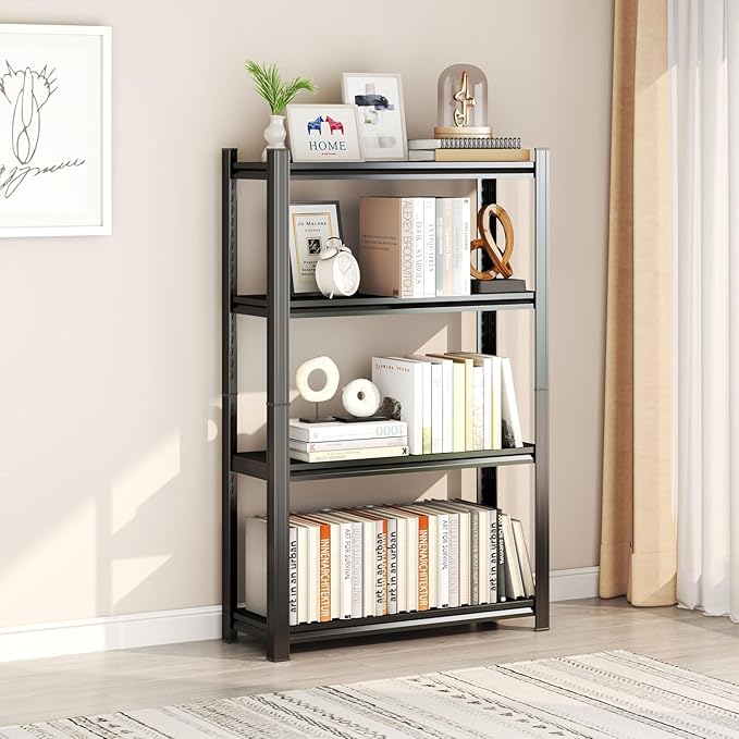 20" W*54" H Book Shelf，4 Tier Metal Wide Bookshelf，Heavy Duty Book Shelfs，Adjustable Shelving Unit，Tall Bookcase，Industrial Bookshelf for Living Room，Bedroom，Office and Library