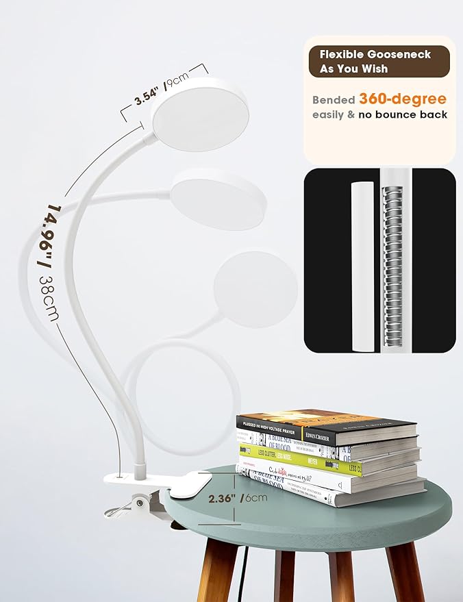 Bed Lamp Clip on Light 8W 66 LED Reading Light for Bed, 5 Colors 10 Brightness Dimmable, Eye Caring Metal Reading Lamp, Clip lamp for Bed Headboard Desk Home Office Dorm(White)