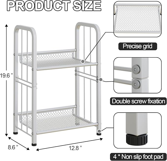 Bookshelf Storage Shelf Bookcase Freestanding Storage Stand for Living Room, Bedroom, Kitchen, Rust Resistance Easy Assembly Free Combination Multi-Functional Organizer (2 Tiers, White)