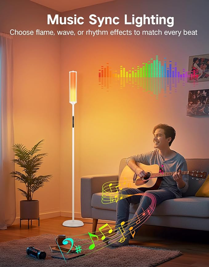 OUTON Corner Floor Lamp with Remote, Touch & App Control, RGB Color Changing Standing Lamp with 32 Modes, 360 Lighting, 3 Color Temperatures, Dimmable 66 in Tall Lamp for Living Room,White & Metal