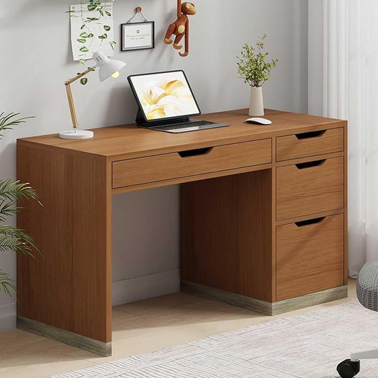48 Inch Small Desk with 4 Drawers, Computer Desk with Storage File Drawer for Bedroom, Home Office Desk with Storage for Small Space, Brown
