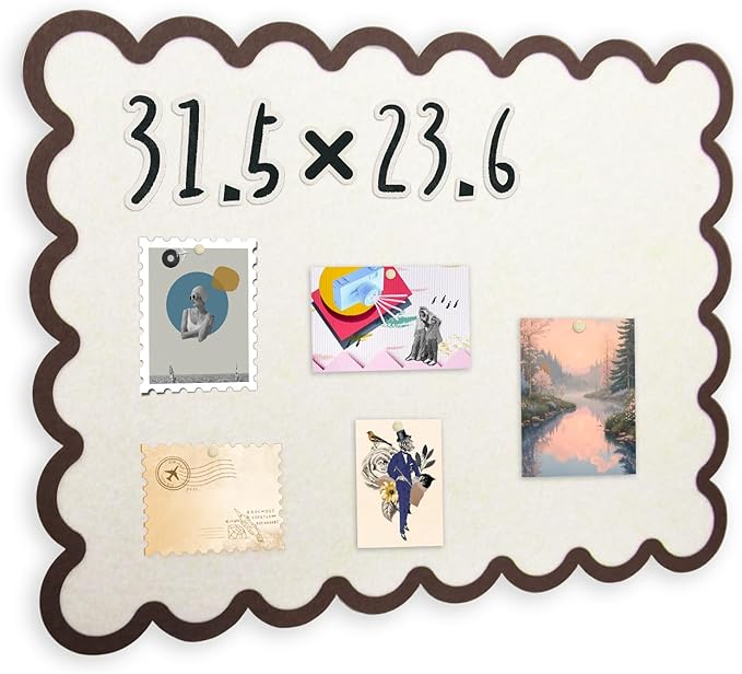 Scalloped Felt Bulletin Board, Self-Adhesive Cork Board Alternative, 31x24 Inches Foldable Bulletin Boards for Wall, Decorative Pin Board Vision Board for Home Office School (Beige-F,6080)