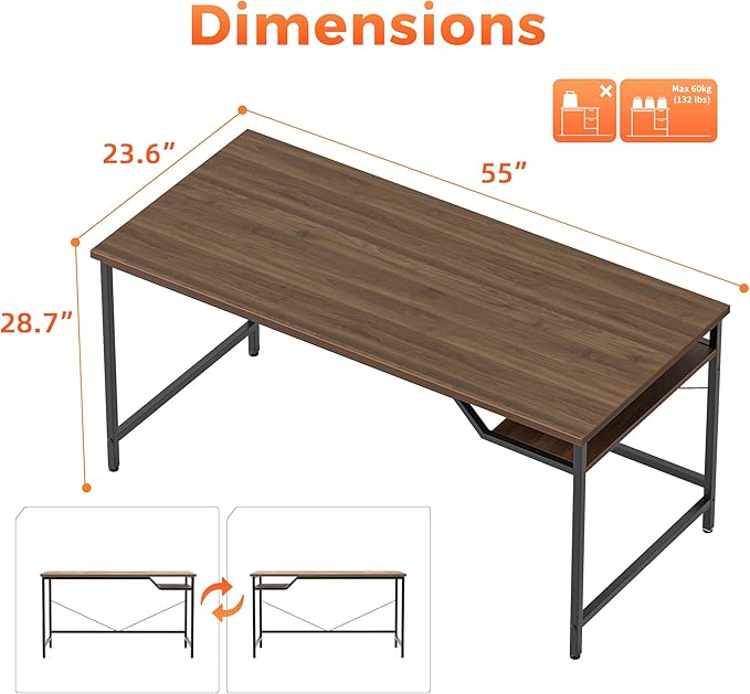 Mericonia 55 inch Computer Desk, Gaming Desk for Small Spaces, Modern Simple Style Table for Home Office, Study Student Writing Table