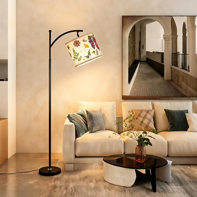 61“Dried Flowers Floor Lamp with 9W 3 Color Temperatures LED Bulb, Tall Standing Lamp with Adjustable Floral Lampshade for Living Room,Bedroom,Office