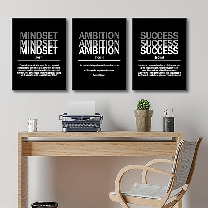 YSPCSUN Mindset Ambition Success Inspirational Canvas Wall Art Picture Painting Daily Motivational Quotes Print Poster for Office Bedroom Living Room Artwork Ready to Hang [36''Wx16''H]