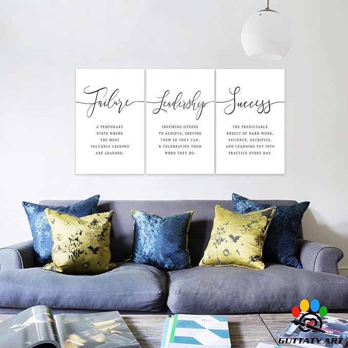 Office Wall Art - 3 Panel Motivational Canvas With Inspirational Quotes for Home Decor, Positive Entrepreneur Words Poster Frame for Company 20"x30"x3Pcs