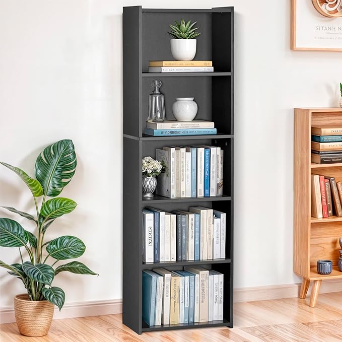 5-Tier Narrow Bookcase for Small Spaces, Freestanding Bookshelf Organizer with Open Shelves for Home Office, Bedroom, Apartment, Kids Room, Storage for Books, Toys and Bins