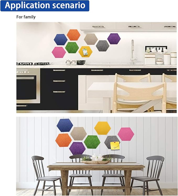 Felt Bulletin Board, Multiple Color Hexagon Felt Pin Board with 50 pcs Push Pins, Memo Board and Notice Board for Home Office Classroom Wall or Decorative, Size:6.7 x 7.8 inches, 8 Pcs