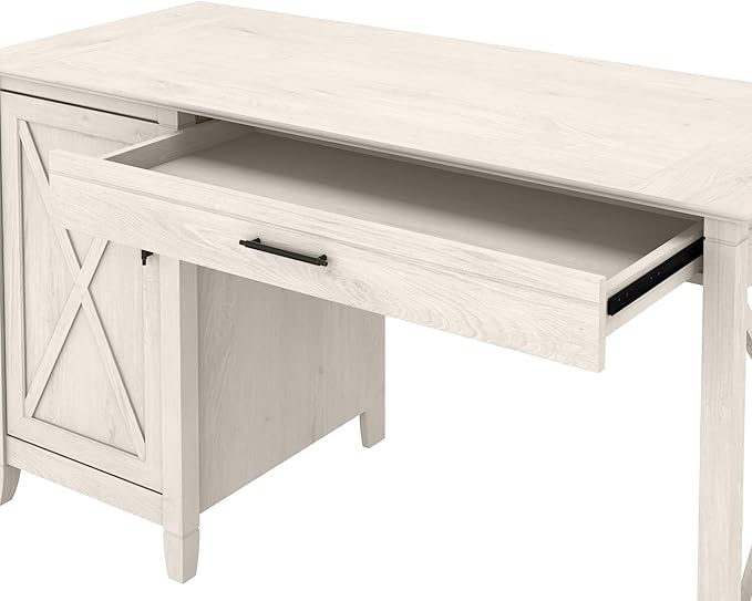 Bush Home Key West Computer Desk with Storage | Farmhouse PC Table for Home Office in Linen White Oak | 54W x 24D