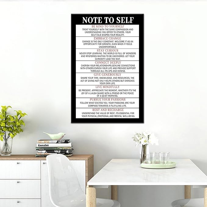 Note To Self Motivational Wall Art Inspirational Poster Inspiring Canvas Prints Artwork for Office Living Room Modern Home Decor Painting Pictures Stretched and Framed Ready to Hang [12''Wx18''H]