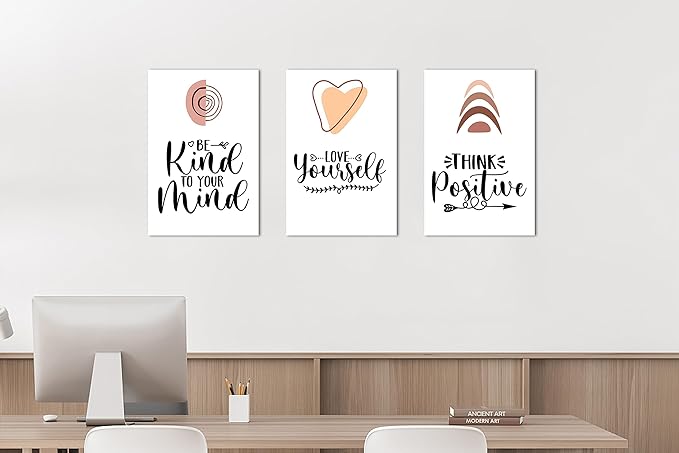 3 Piece Mental Health Canvas Wall Art, Anxiety Therapy Motivational Poster Canvas Print Pictures for Wall, Psychologist Counselor Inspirational Posters Framed Artwork for Classroom 12"x18" x 3 Pcs