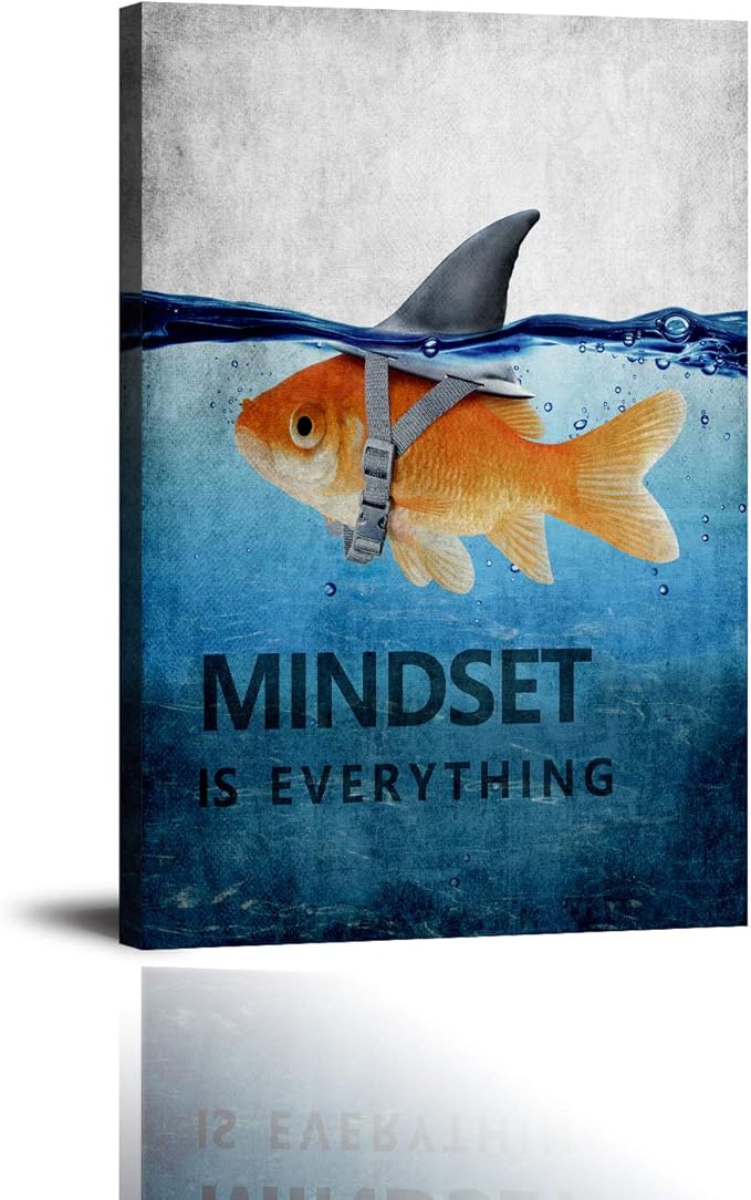 Yatsen Bridge Inspirational Canvas Wall Art Goldfish Shark Picture Cute Animal Poster Painting Modern Inspiring Print Artwork Wooden Decor for Living Room Office Home Framed Ready to Hang (18x24 in)