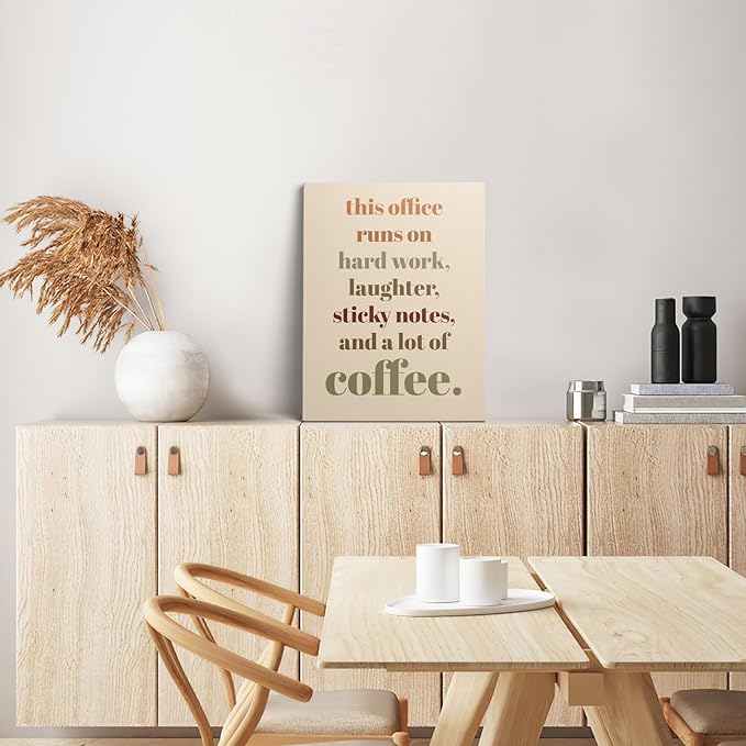 XWELLDAN Teamwork Quote Wall Art Canvas Prints, Coffee Humor Workplace Decor for Home Office, 11 x 14 Inch, Framed(boho)