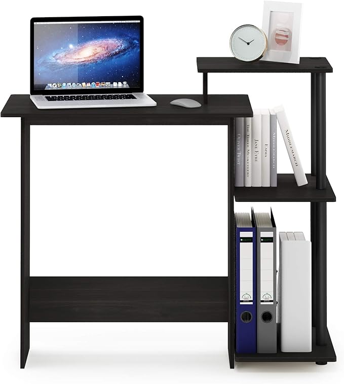 Furinno EFFICIENT Desk, 28.6" Wide Gaming Desk with 3 Open Side Shelves, Laptop Notebook Computer Desk, Office Desk for Home Office, Study Room, Dorm, Bedroom, Espresso