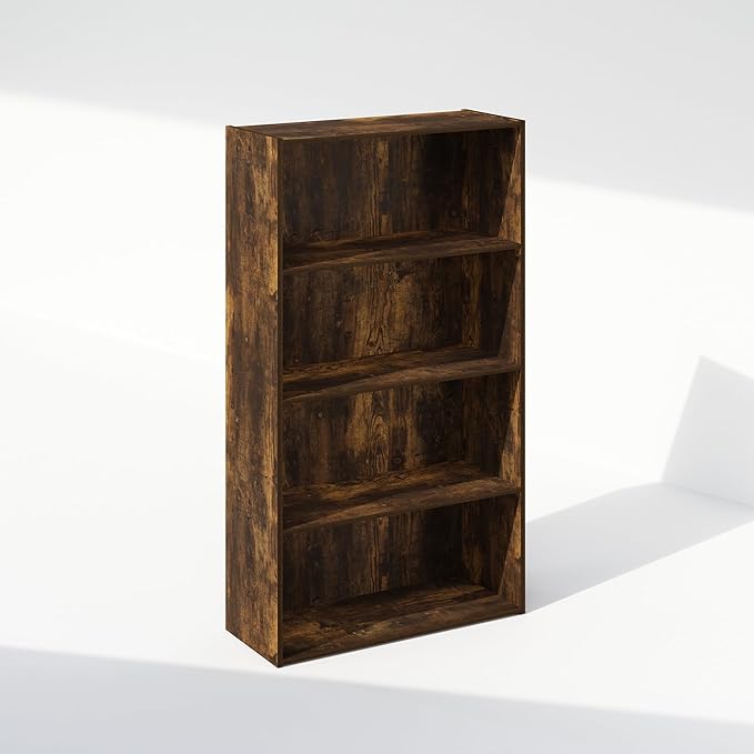 Furinno Simple Book Shelf, 4-Tier Bookshelf, Bookcase with Open Shelf, 9.4 x 23.6 x 41.7, for Living Room, Bedroom, Home Office, Amber Pine