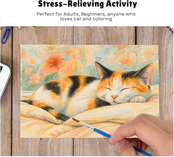 Artwink Watercolor Coloring Cards – Cat Theme, 15 Sheets (5x7 Inches, 300gsm), Works with Watercolor, Colored Pencils, or Markers, Great for Coloring Book Lovers & Watercolor Painting Practice