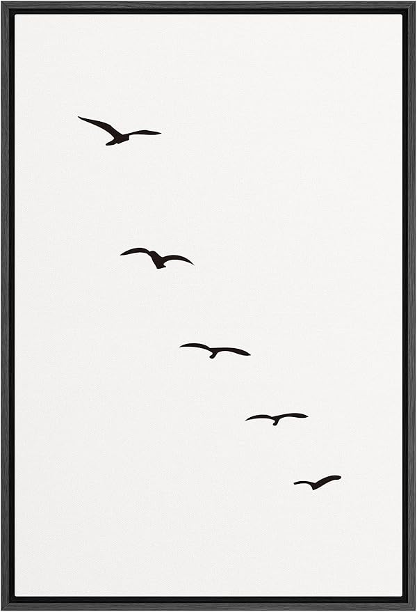 SIGNFORD Framed Canvas Print Wall Art Minimalist Composition of Flock of Birds Abstract Wilderness Digital Art Modern Art Rustic Scenic Multicolor for Living Room, Bedroom, Office - 24"x36" Black