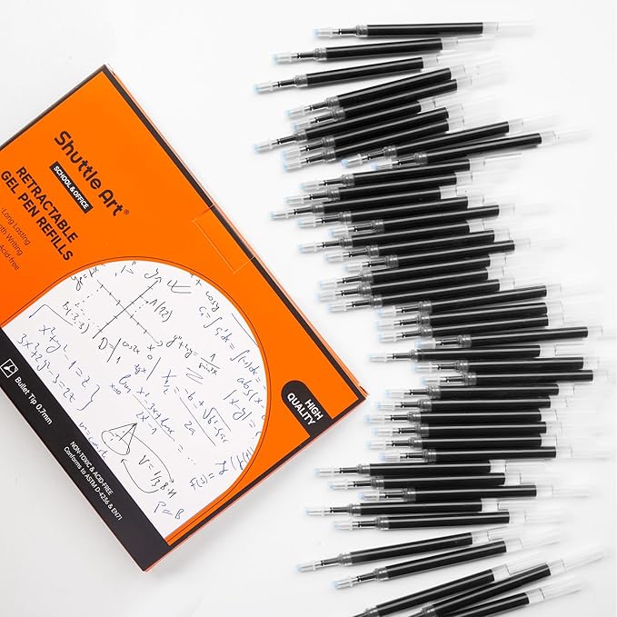 Retractable Gel Pen Refills, Shuttle Art 60 Pack Black Rollerball Gel Ink Pens Refills, Bulk Set, 0.7mm Fine Point for Writing Journaling Taking Notes School Office Home