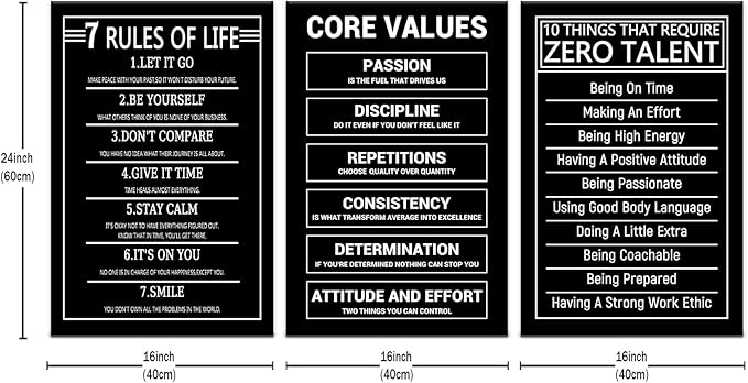 Core Values Motivational Canvas Wall Art Poster Painting Inspirational Entrepreneur Quotes Home Decor Inspiring Picture Prints Artwork for Modern Living Room Framed Ready to Hang [48''Wx 24''H]
