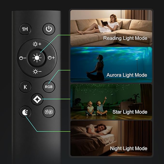 DUSKTEC Floor Lamp with RGB Star Projector, 15W 1400LM Dimmable 4 Color Temperatures LED Standing Lamp with Remote, Modern Tall Corner Lamp for Living Room, Bedroom, Office (Black)