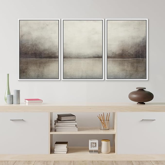 MUDECOR Framed Canvas Print Wall Art Set Abstract Landscape Nature Wilderness Illustration Modern Art Decorative Realism Rustic Vintage for Bedroom - 16"x24"x3 White