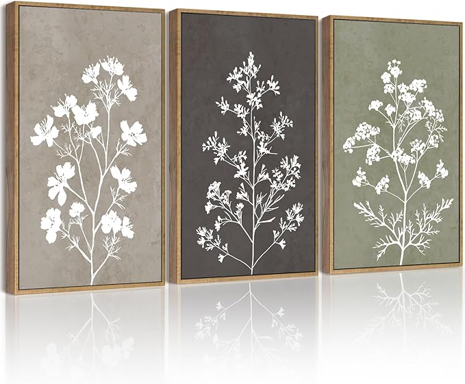 Drsoum Flower Framed Wall Art Vintage Floral Minimalist Wall Hanging Decor Farmhouse Colorful Botanical Prints Artwork for Office Dining Room Hallway 11x14in Natural Framed
