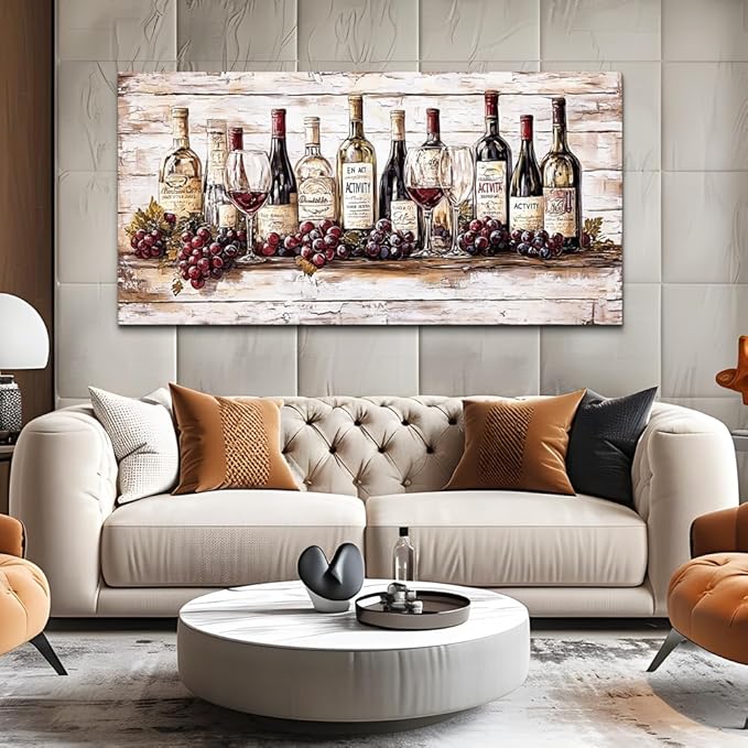 QIYILEXWART Canvas Wall Art For Living Room Large Wall Decor For Kitchen Bedroom Decorations Farmhouse Pictures Wine Bottle Painting Stretched And Framed Artworks Room Ready To Hang